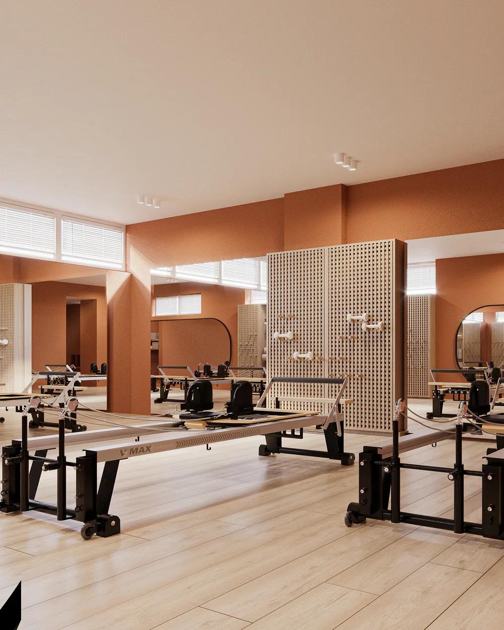Woman doing pilates reformer stretch